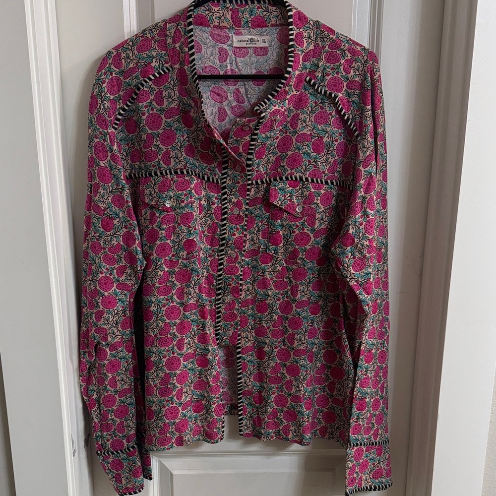 Natural Life Calypso Pink Puff floral button-down shirt